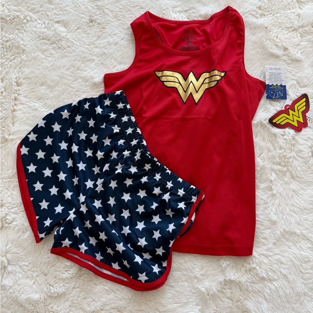 New Wonder Girl Pajamas PJs Red Tank & Star Shorts Kids Costume Set